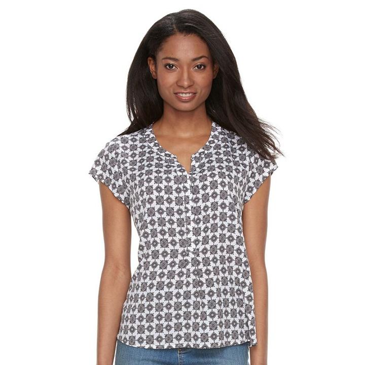 Petite Croft & Barrow&reg; Crepe Popover Top, Women's, Size: M Petite, White