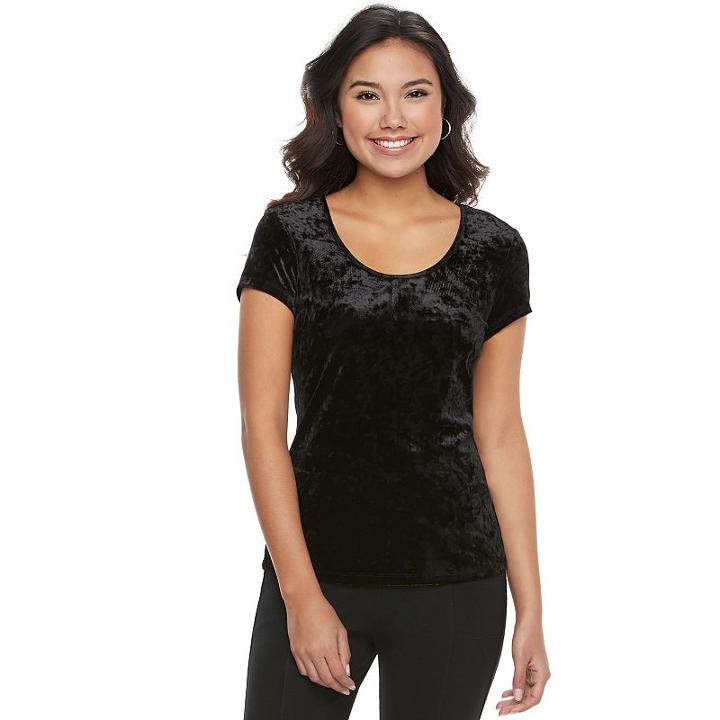 Juniors' Candie's&reg; Velvet Scoopneck Tee, Girl's, Size: Small, Black