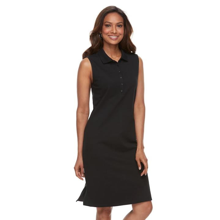 Women's Croft & Barrow® Print Polo Dress, Size: Medium, Black