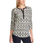 Women's Chaps Print Henley Shirt, Size: Xl, Black