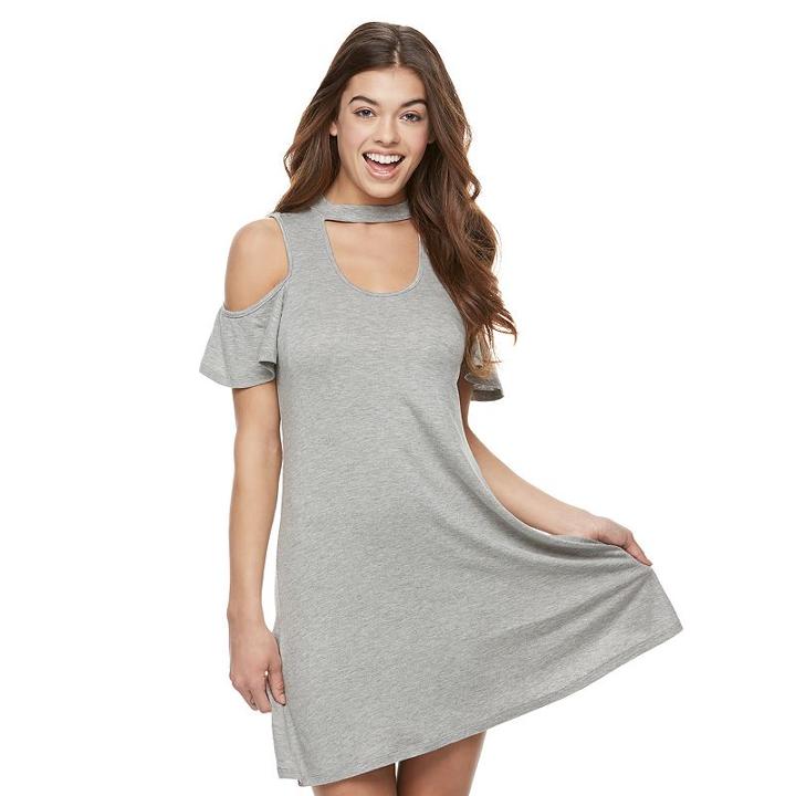 Juniors' Almost Famous Choker Cold-shoulder Dress, Girl's, Size: Small, Silver