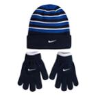 Boys 4-20 Nike Snow-striped Hat & Gloves Set, Dark Blue