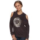 Juniors' About A Girl Moon Cold-shoulder Graphic Sweatshirt, Size: Small, Grey (charcoal)