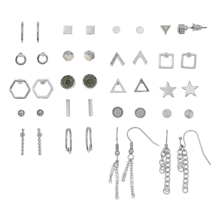 Mudd&reg; Star, Chain Tassel & Geometric Nickel Free Earring Set, Women's, Silver