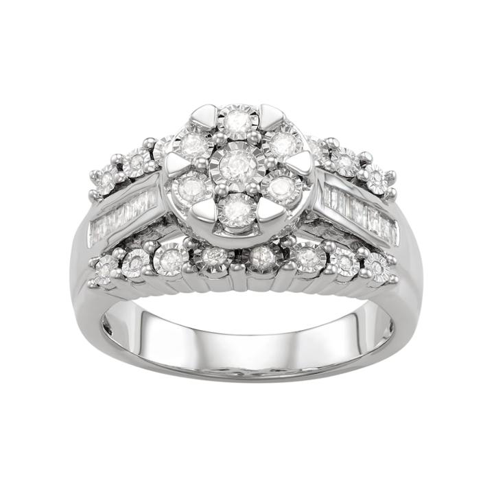 Sterling Silver 1/2 Carat T.w. Diamond Engagement Ring, Women's, Size: 7, White