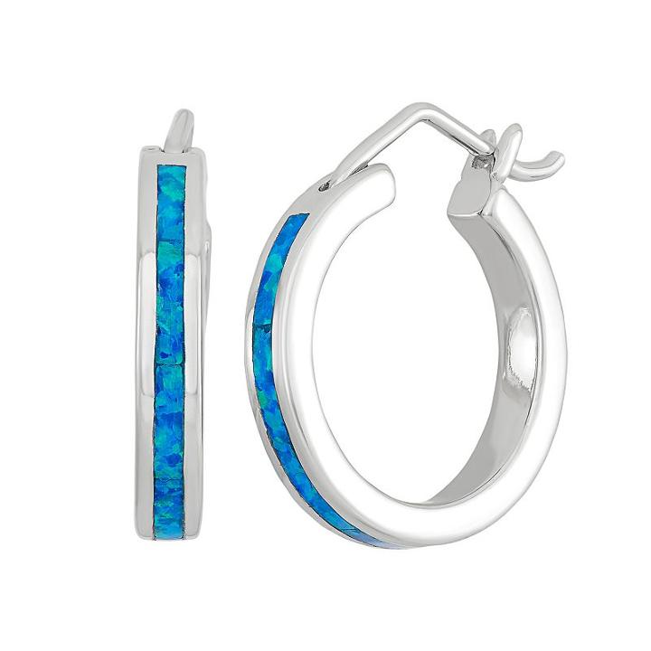 Lab-created Blue Opal Sterling Silver Hoop Earrings, Women's