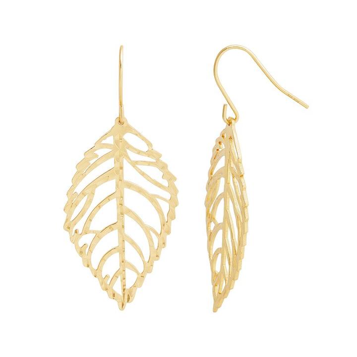 Silver Classics Gold Tone Sterling Silver Leaf Drop Earrings, Women's