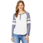 Juniors' Wallflower Varsity Striped Raglan Henley Top, Teens, Size: Medium, White