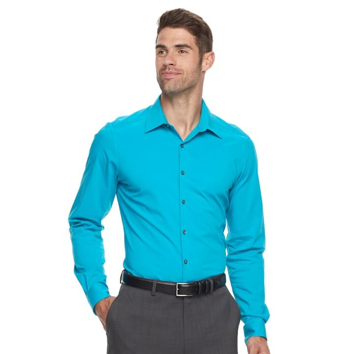 Men's Van Heusen Flex 3 Slim Fit 4-way Stretch Dress Shirt, Size: S 32-33, Turquoise/blue (turq/aqua)