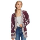 Juniors' Pink Republic Geometric Long Sleeve Cardigan, Teens, Size: Medium, Purple Oth