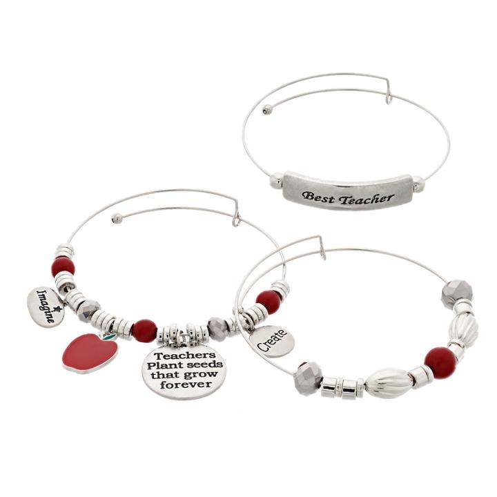Teacher Bangle Bracelet Set, Women's, Red