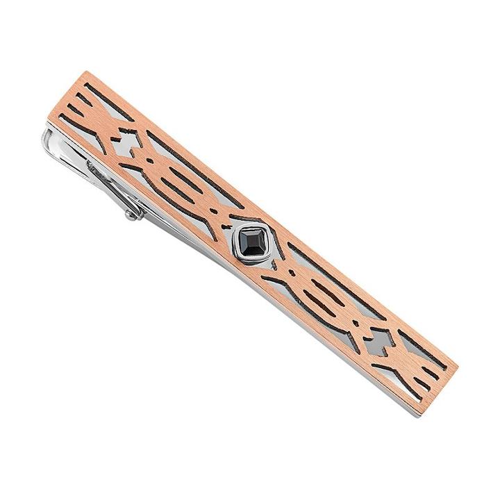 Men's Two Tone Stainless Steel Tie Bar, Brown