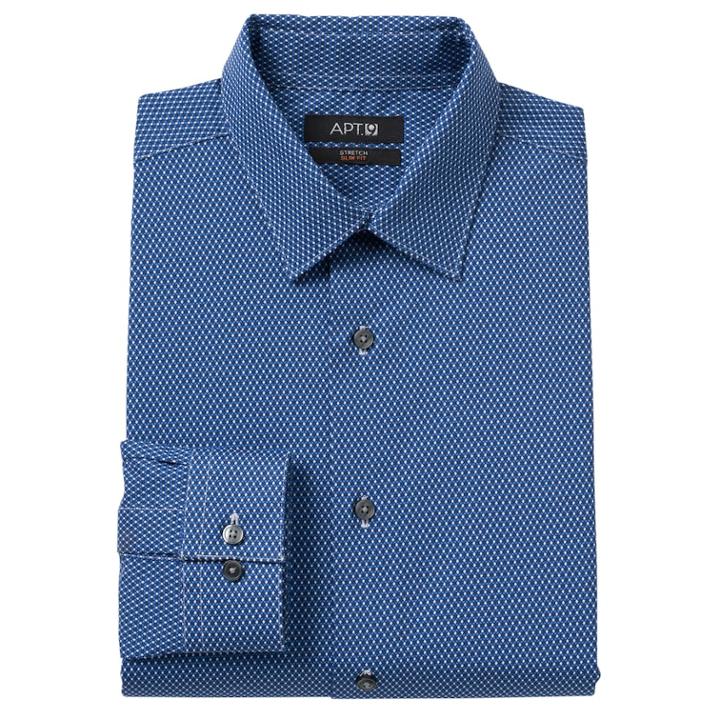 Men's Apt. 9&reg; Slim-fit Stretch Spread-collar Dress Shirt, Size: 16.5-32/33, Blue