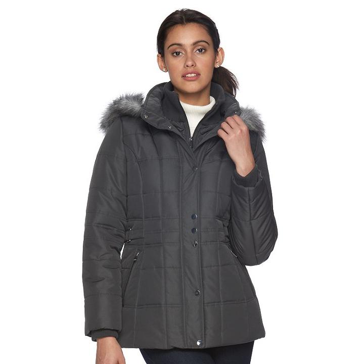 Women's D.e.t.a.i.l.s Hooded Quilted Jacket, Size: Medium, Grey