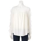 Women's Elle&trade; Mixed-media Ruffle Top, Size: Medium, White Oth