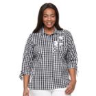 Plus Size Croft & Barrow&reg; Embroidered Button Down With Tie Sleeves, Women's, Size: 2xl, Black