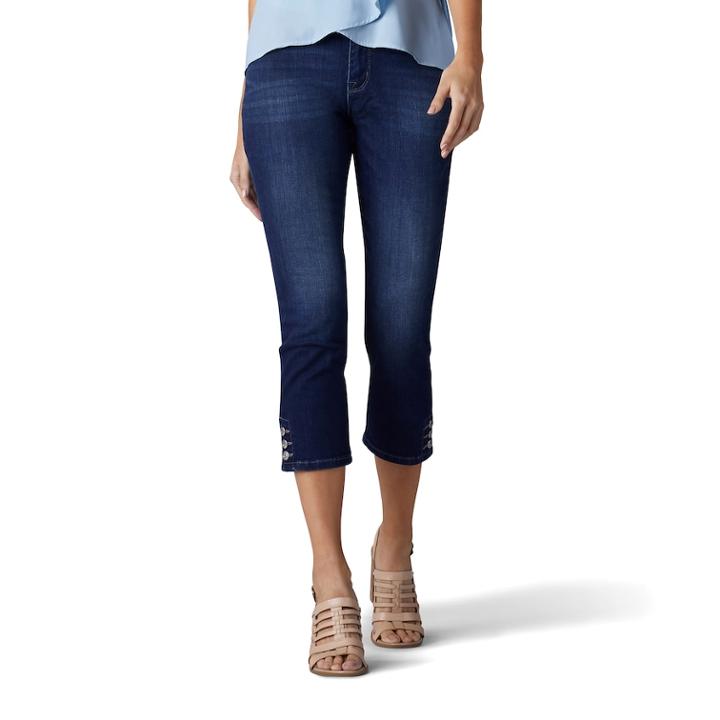 Women's Lee Jayla Button-hem Capri Jeans, Size: 10 Avg/reg, Dark Blue