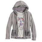 Girls 7-16 & Plus Size Self Esteem Hooded Cardigan & Tank Top Set With Necklace, Size: Large, Grey