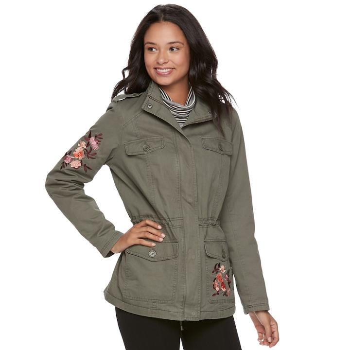 Juniors' J-2 Embroidered Twill Anorak Jacket, Teens, Size: Large, Dark Green