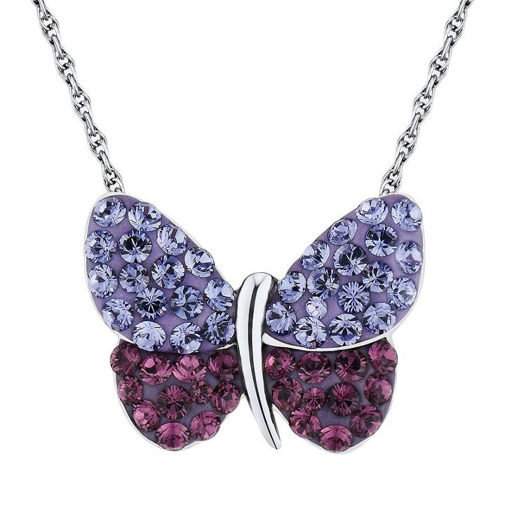 Diamonluxe Crystal Sterling Silver Butterfly Necklace - Made With Swarovski Crystals, Women's, Purple