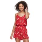 Juniors' So&reg; Challis Button-front Romper, Teens, Size: Xl, Med Red