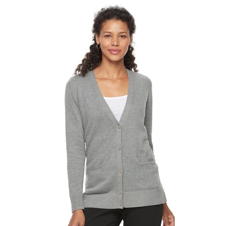 Women's Croft & Barrow&reg; V-neck Button-down Cardigan, Size: Small, Med Grey