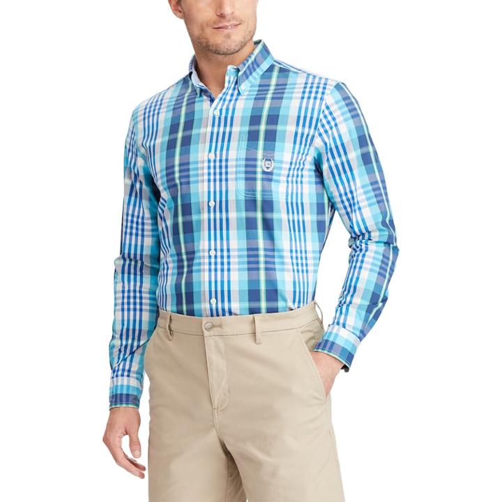 Big & Tall Chaps Easy Care Stretch Plaid Shirt, Men's, Size: Xl Tall, Blue