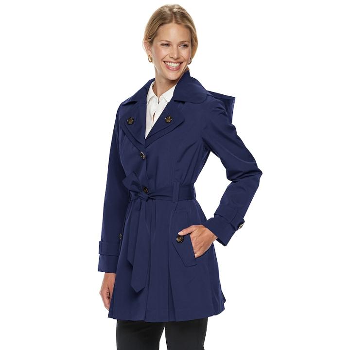 Women's Tower By London Fog Hooded Double Lapel Raincoat, Size: Xl, Med Purple