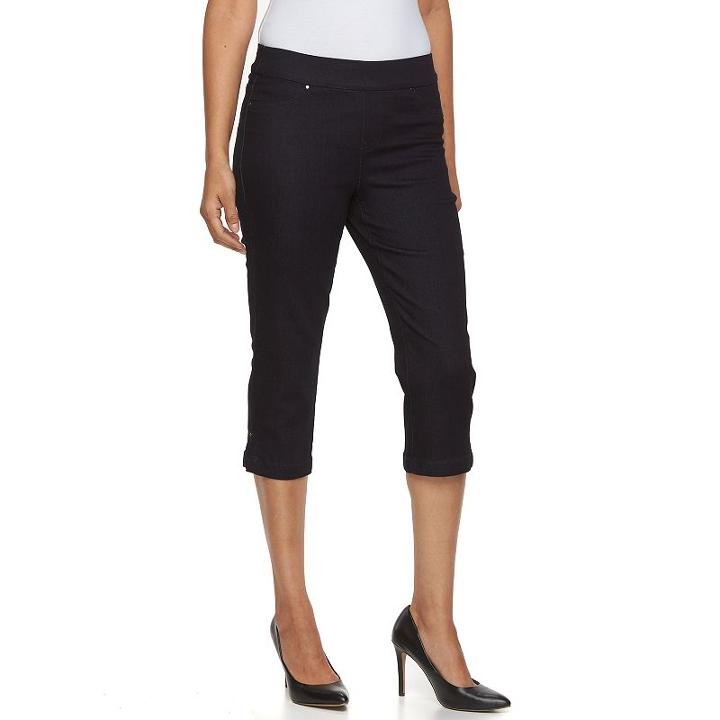Women's Dana Buchman Pull-on Capri Jeans, Size: Medium, Dark Blue
