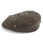 Women's David & Young Star Studded Wool Beret, Med Green