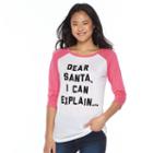 Juniors' Dear Santa I Can Explain Baseball Graphic Tee, Girl's, Size: Large, White Oth