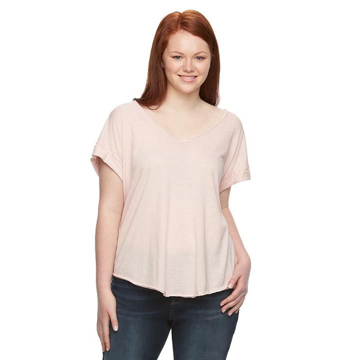 Juniors' Plus Size Mudd&reg; Pleated-yoke Tee, Girl's, Size: 2xl, Brt Pink