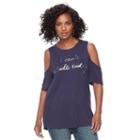 Women's Apt. 9&reg; Cold-shoulder Graphic Tee, Size: Xxl, Dark Blue