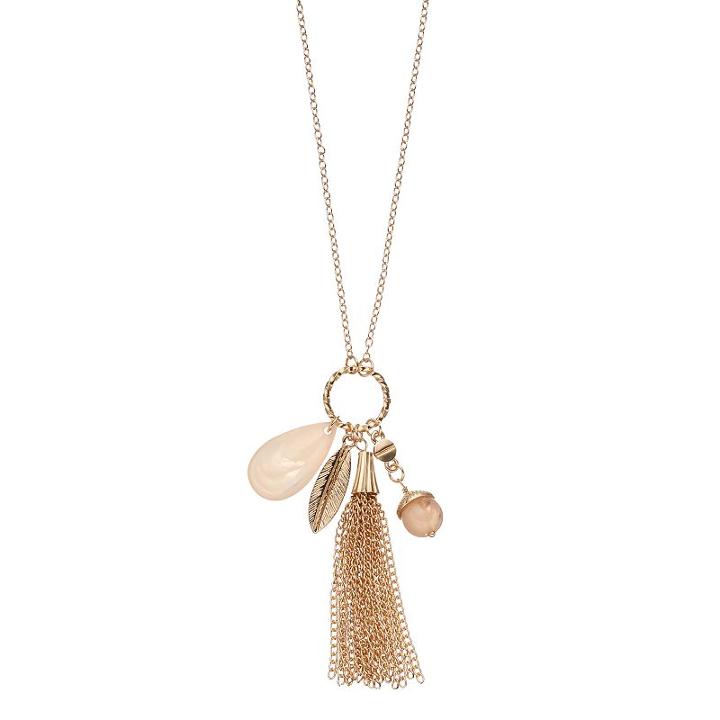 Mudd&reg; Acorn, Leaf & Tassel Charm Necklace, Girl's, Pink