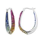 Silver Radiance Crystal Silver-plated Inside-out Oval Hoop Earrings, Women's, Multicolor