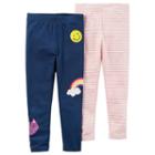 Girls 4-8 Carter's 2-pk. Graphic & Striped Leggings, Size: 6x, Multi