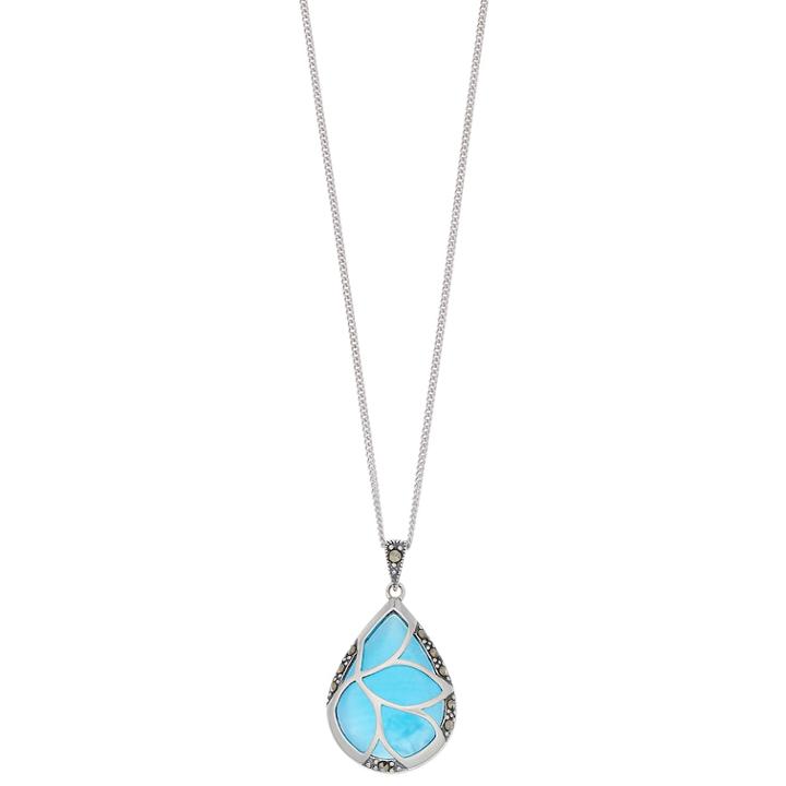 Tori Hill Sterling Silver Blue Glass & Marcasite Teardrop Pendant, Women's, Size: 18