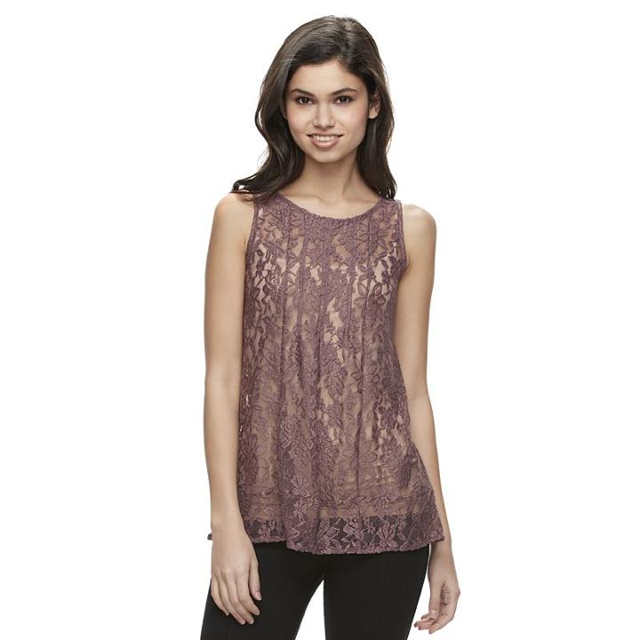 Juniors' Mudd&reg; Sheer Lace Tank Top, Girl's, Size: Large, Beig/green (beig/khaki)