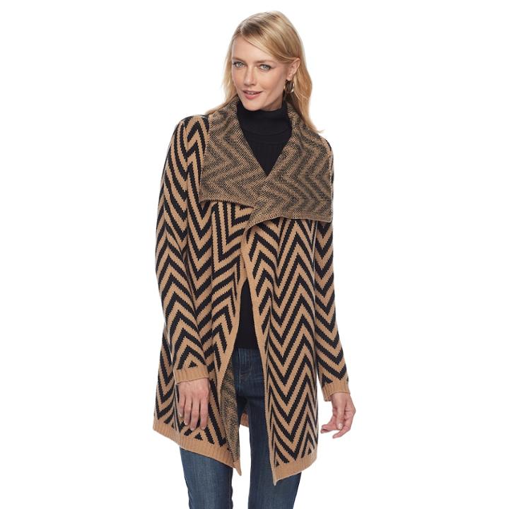 Petite Napa Valley Chevron Cardigan, Women's, Size: M Petite, Med Brown