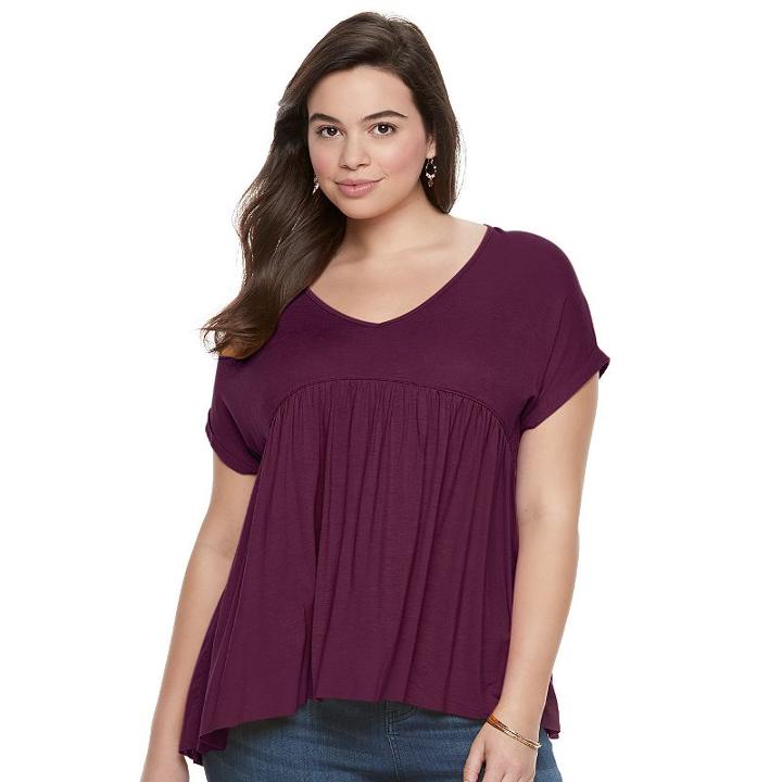 Juniors' Plus Size Mudd&reg; Empire Swing Tee, Girl's, Size: 1xl, Dark Red