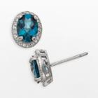 Sterling Silver London Blue Topaz And Lab-created White Sapphire Halo Stud Earrings, Women's