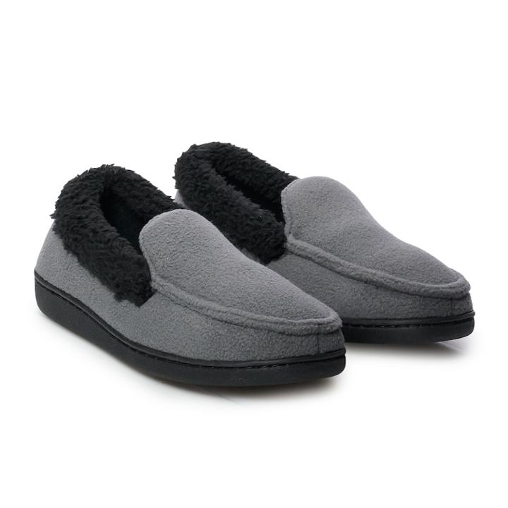 Boys 4-20 Cuddl Duds Fleece Moccasin Slippers, Size: 1/2, Grey