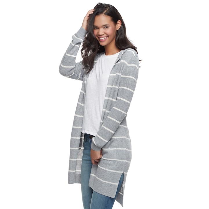 Juniors' So&reg; Hooded Long Cardigan, Teens, Size: Small, Grey