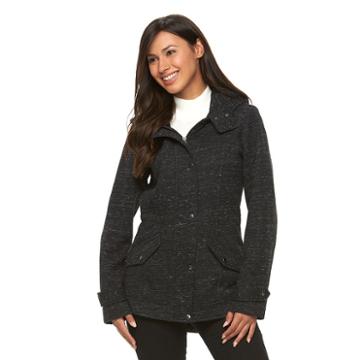 Women's Seb Hooded Marled Fleece Anorak Jacket, Size: Large, Black