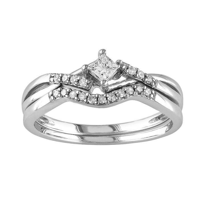 Princess-cut Diamond Engagement Ring Set In Sterling Silver (1/5 Ct. T.w.), Women's, Size: 9, White