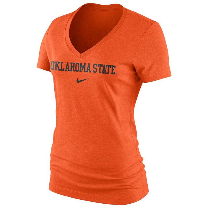 Women's Nike Oklahoma State Cowboys Wordmark V-neck Tee, Size: Large, Orange