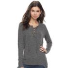 Juniors' Pink Republic Lace-up Long Sleeve Sweater, Teens, Size: Large, Grey Other