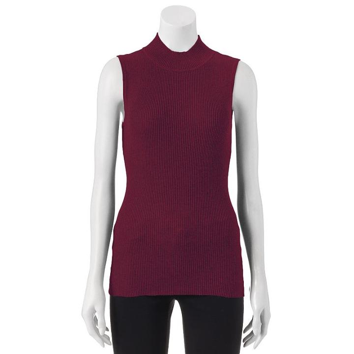 Juniors' Pink Republic Ribbed Sleeveless Mockneck Sweater, Girl's, Size: Xl, Dark Red
