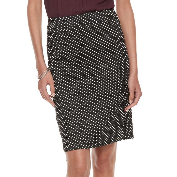 Women's Elle&trade; Polka-dot Pencil Skirt, Size: Xxl, Black