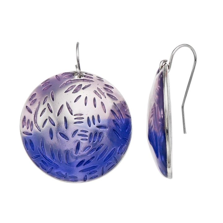 Textured Purple Nickel Free Disc Drop Earrings, Women's
